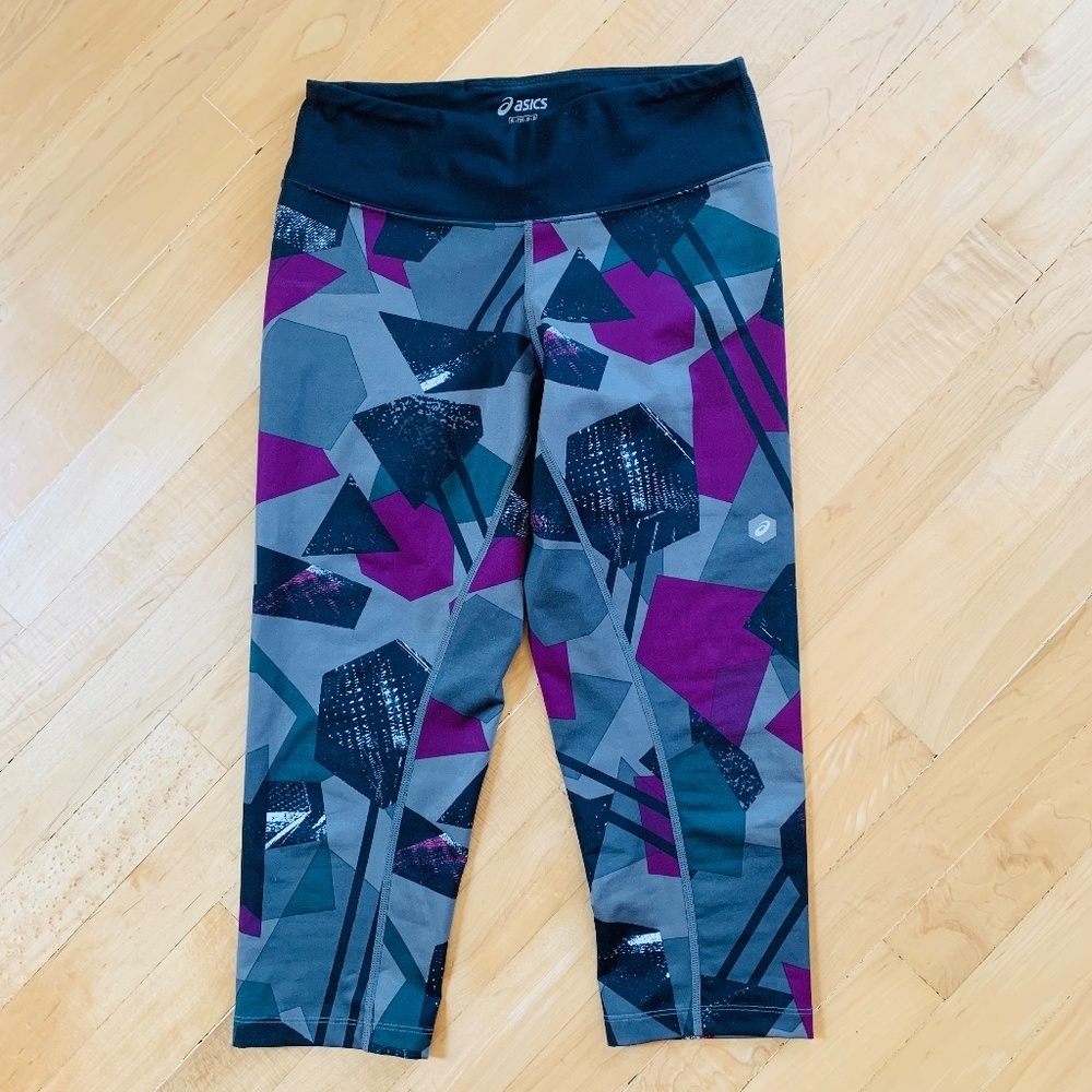 Asics Gray Geometric Athletic Capris Size S